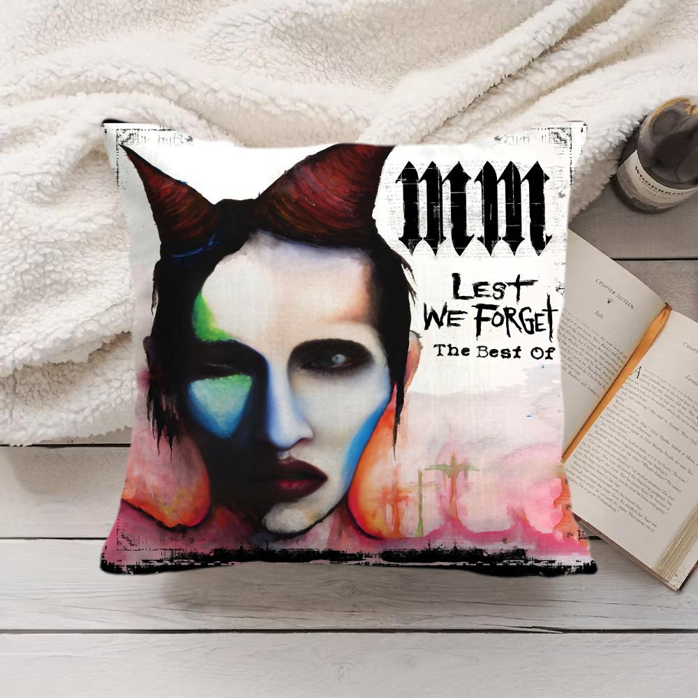 MMarilyn Manson Rock Cushion Cover Silky Short Plush Invisible Zipper Dustproof Sofa Pillow Case for Home Decor