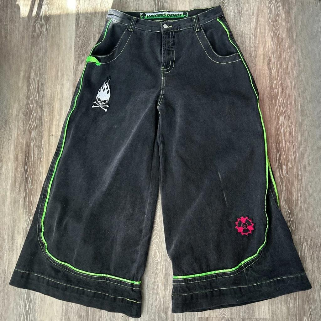 FlowStreet European and American Autumn Winter Jeans Casual Wide-leg Harajuku Alien Pattern Trousers Hip-hop High Street Gothic Jeans