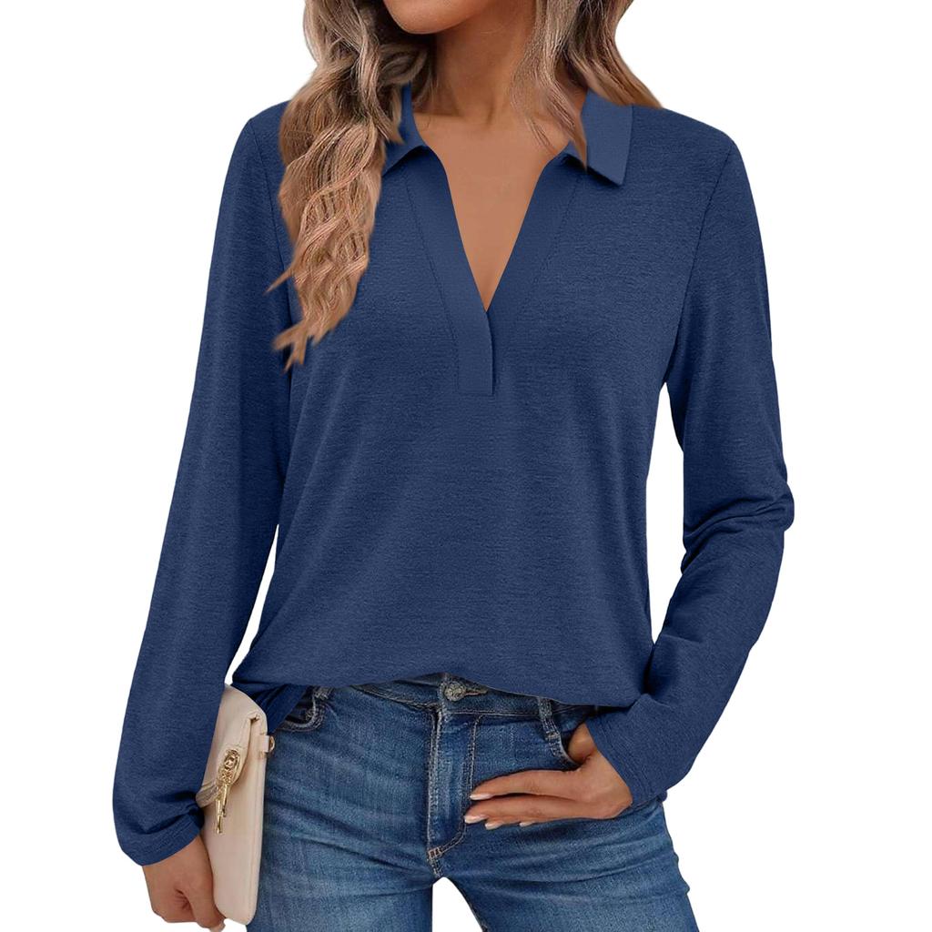 Women's Fashion Long-Sleeved Solid Color Stand Collar Shirt