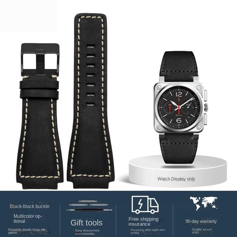 Für Bell Ross B&R BR-01 BR-03 Herren Echtes Leder Uhrenarmband Rindsleder 35-24mm Konvexes Silikonkautschuk Wasserdichtes Uhrenarmband Werkzeug