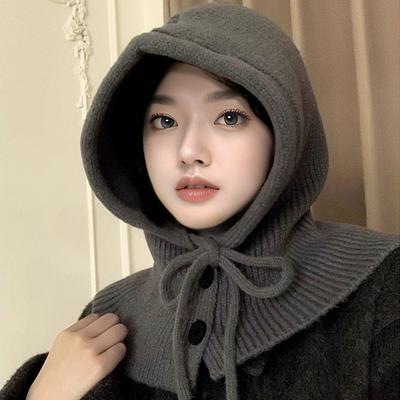 Balaclava Hat for Women In Winter Warm Big Head Scarf One Piece Head Cover Ear Protection Wool Hat Knit Hat