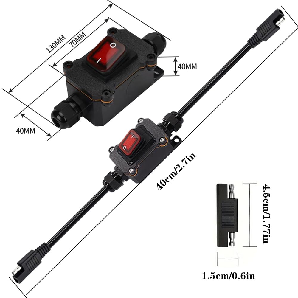 Cable Connector Direct Plug -24V Power Switch IP67 Waterproof 14AWG-16 Inch SAE To