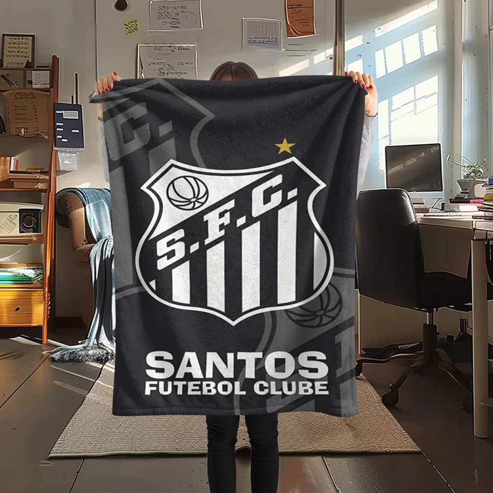 1Pc Santos FC Print Flannel Blanket High Quality Warm Comfortable Cover for All Seasons Perfect for Gifts Home Decor