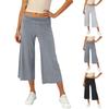 Pantaloni Capricci Larghi Elasticizzati a Vita Alta 3/4 da Donna Vestibilità Casual Pantaloni Lunghi con Tasche