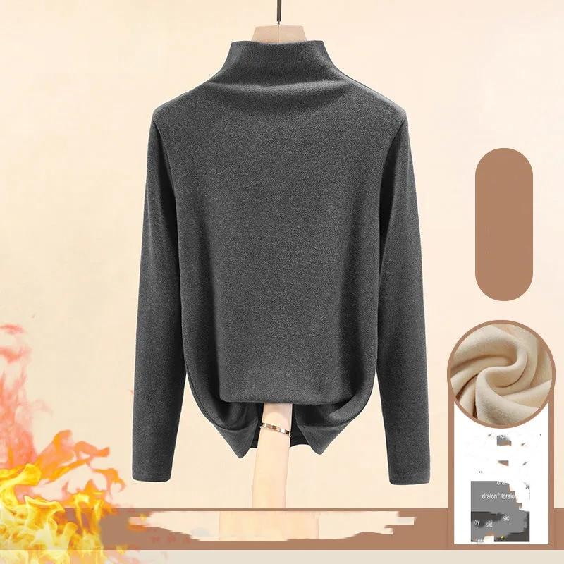 Women Autumn Winter Long-sleeved T-shirt Lady Thermal Underwear Thick Velvet Slim Fit Fashion Style Round-neck Top