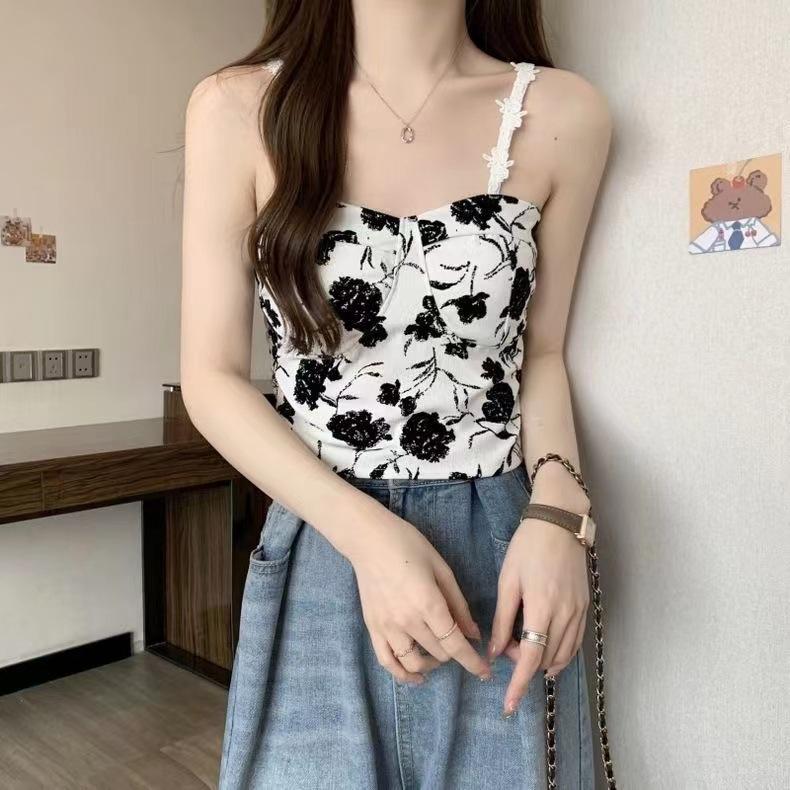 Floral Tank Top Halter Crop Tops Dame Sommer Camis Brystpute Camisole Mote Uformell Tube Kvinnelig Ermeløs Cropped Vest