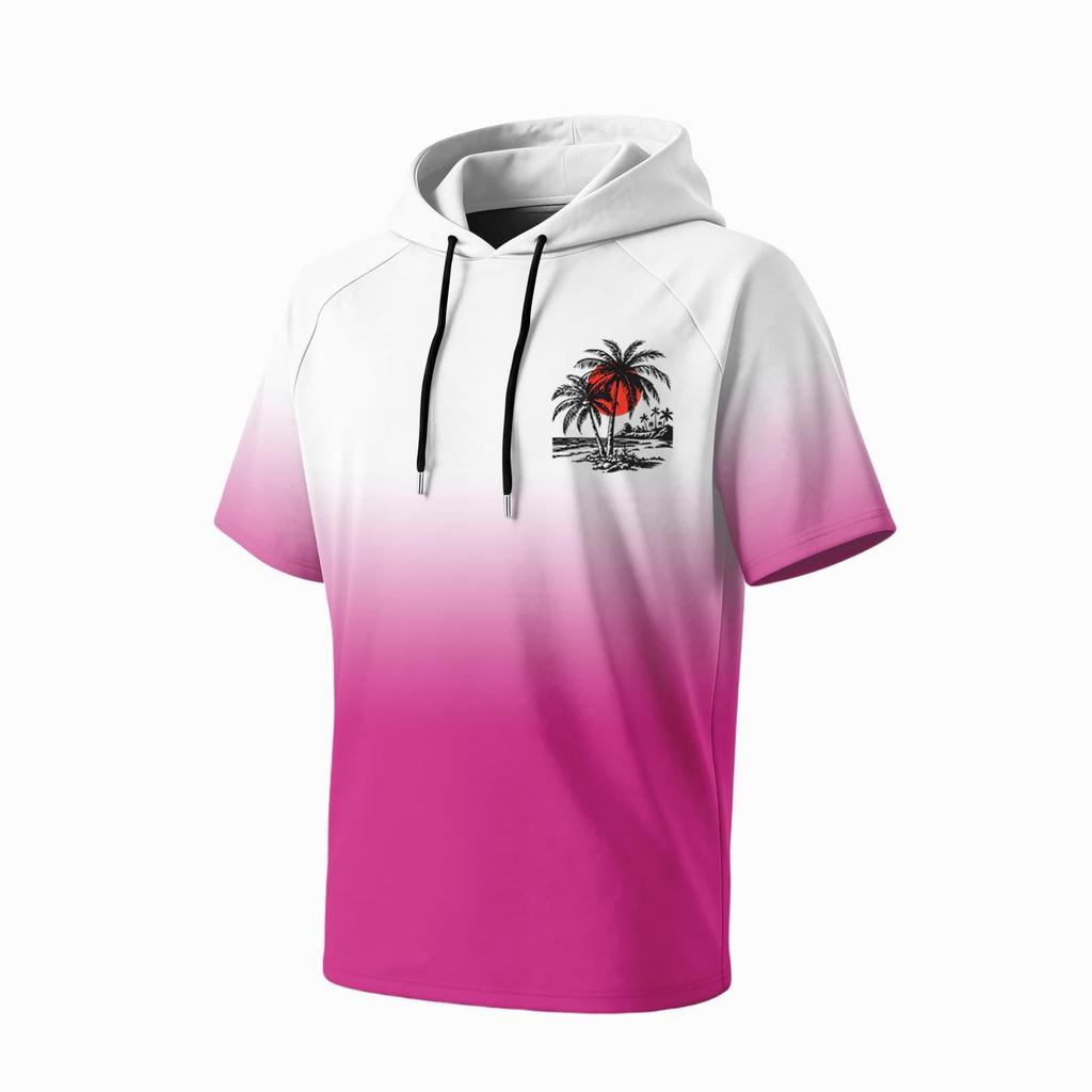 Men's Summer Short Sleeve Hooded T Shirt Quick Drying UPF 50 Plus Sun Protection Fishing Sportswear Lightweight Breathable