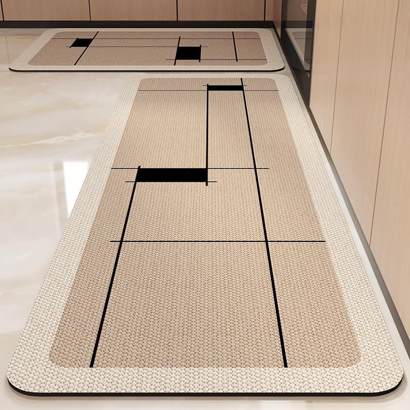 Kitchen Carpet Non-slip Waterproof Oil-proof PVC Leather Floor Mat Minimalist Gray White Letter Long Size Home Decoration Rugs