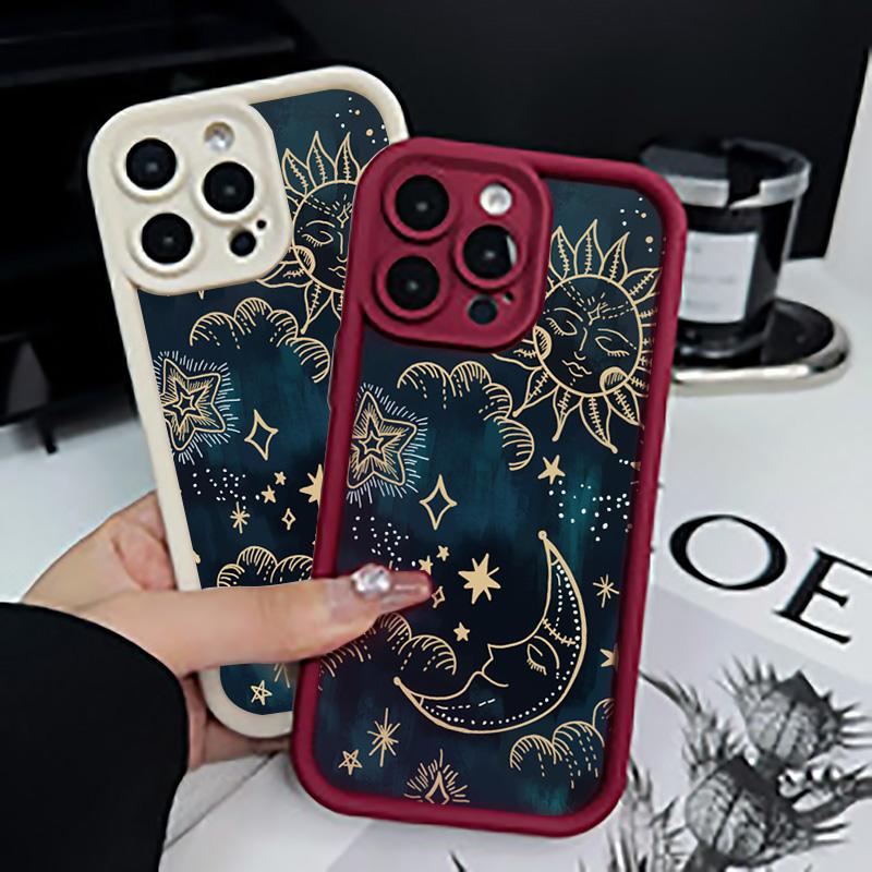 For iPhone 17 16 15 14 13 12 11 Pro Max Case Moon Sun Design Printed Silicone Cover For iPhone XS X XR 7 8 Plus 16e 17 Air Funda