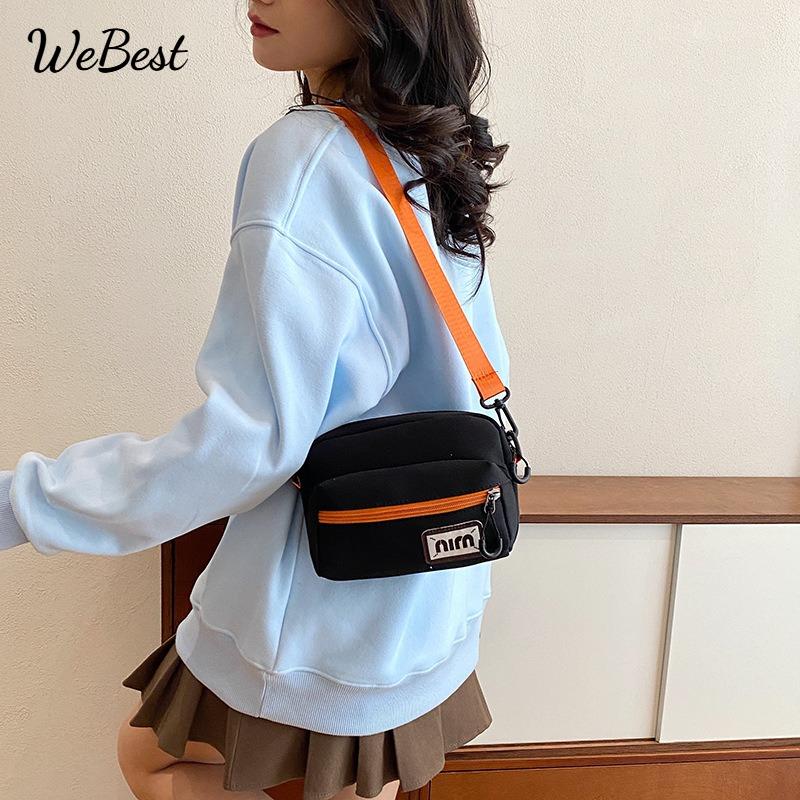 New Nylon Women's Bag Trendy Color Block Mini Square Purse Korean Style Crossbody Shoulder Bag