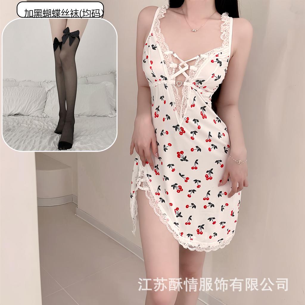 Sex lingerie pure desire cherry sexy women's bed small chest plus chest pad passion uniform seduction suit