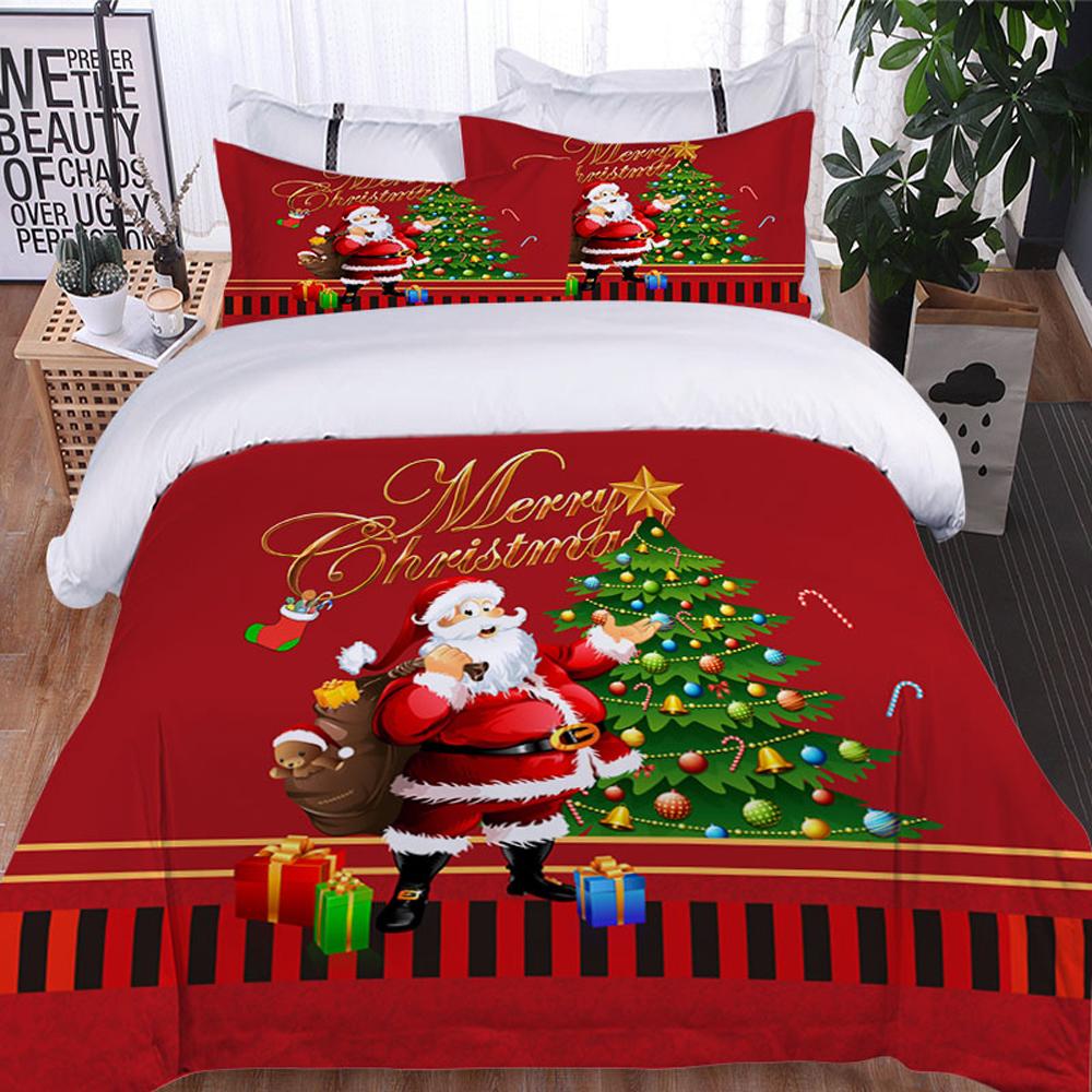 

Постельное белье Санта Лось 3 предмета, Пододеяльник, односпальный, двуспальный, Украшение спальни Рождественский подарок, легкий, Удобный 3D, Набор из 3 предметов EU single(135x200cm)