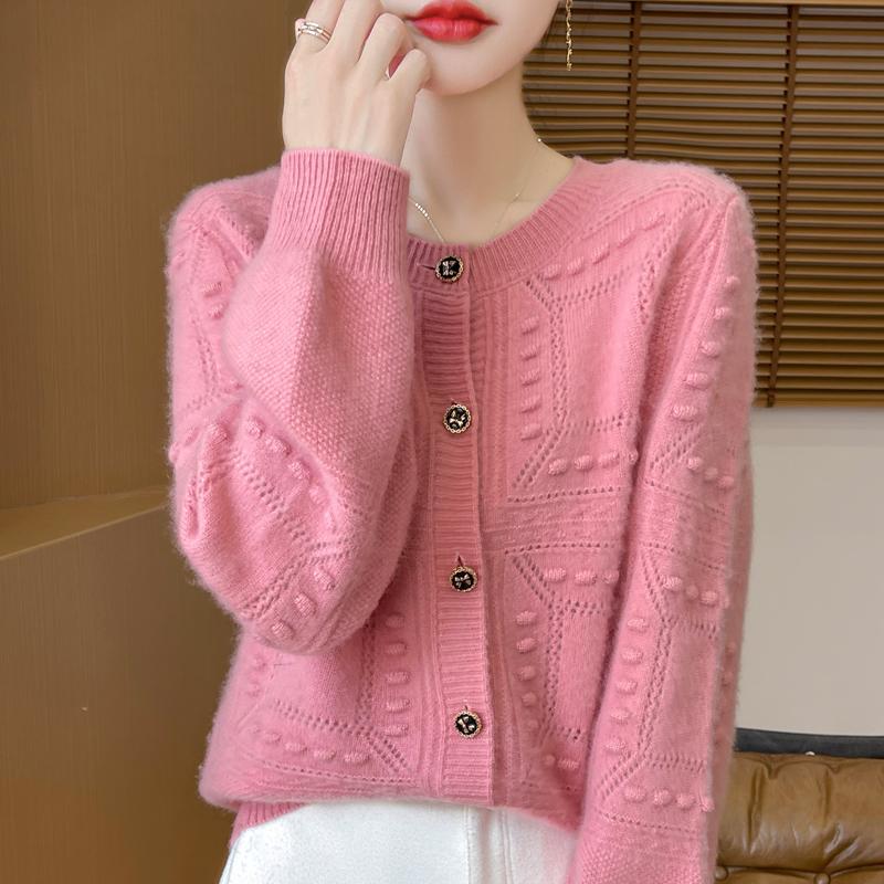 QingHe Cashmere Women's 30% Cashmere Cardigan - Soft & Warm Wool Blend Sweater