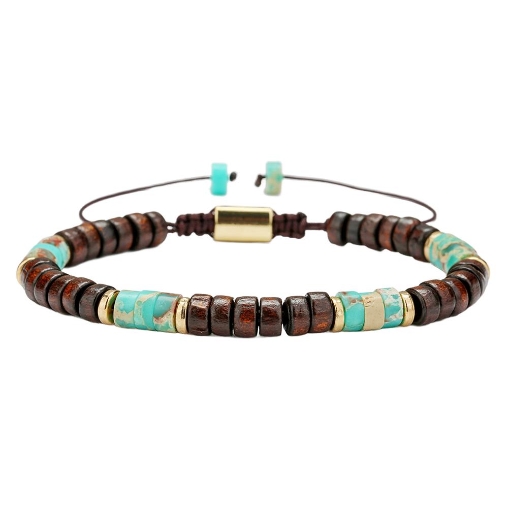

Boho wood bead Emperor Stone separated bead braided bracelet Personalized beaded bracelet adjustable braided bracelet for men