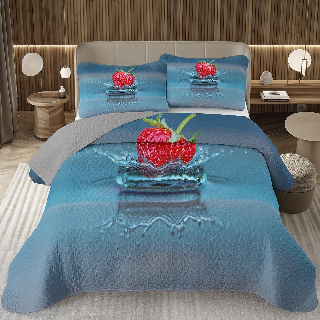 Strawberry Bedspread Kawaii Fruit Coverlet Twin King Size Cute Strawberries Quilt Set For Kids Girls Teens Adult Bedroom Decor