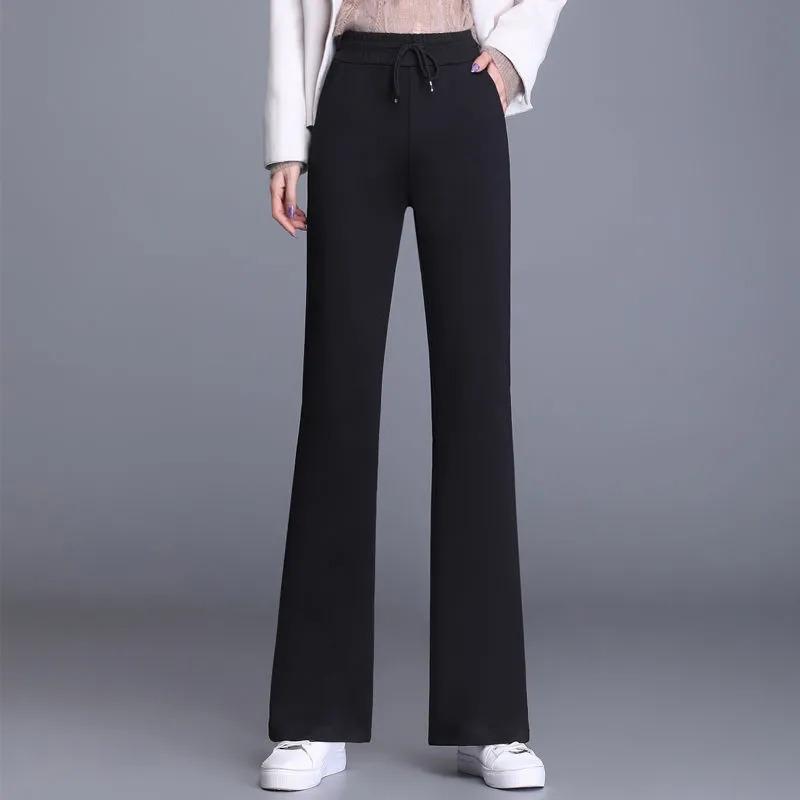 

Women s High Waist Flare Pants Elastic Drawstring Casual Trousers S чорний