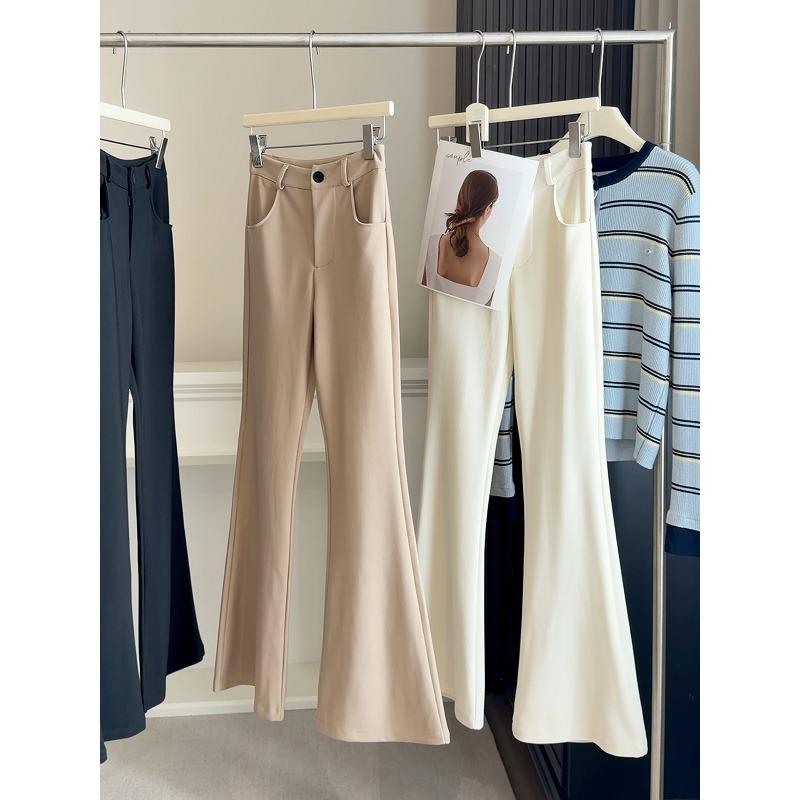 

Temperament suit micro-pull pants women, spring new high-waisted thin elastic small man mopping horseshoe flared pants S хаки