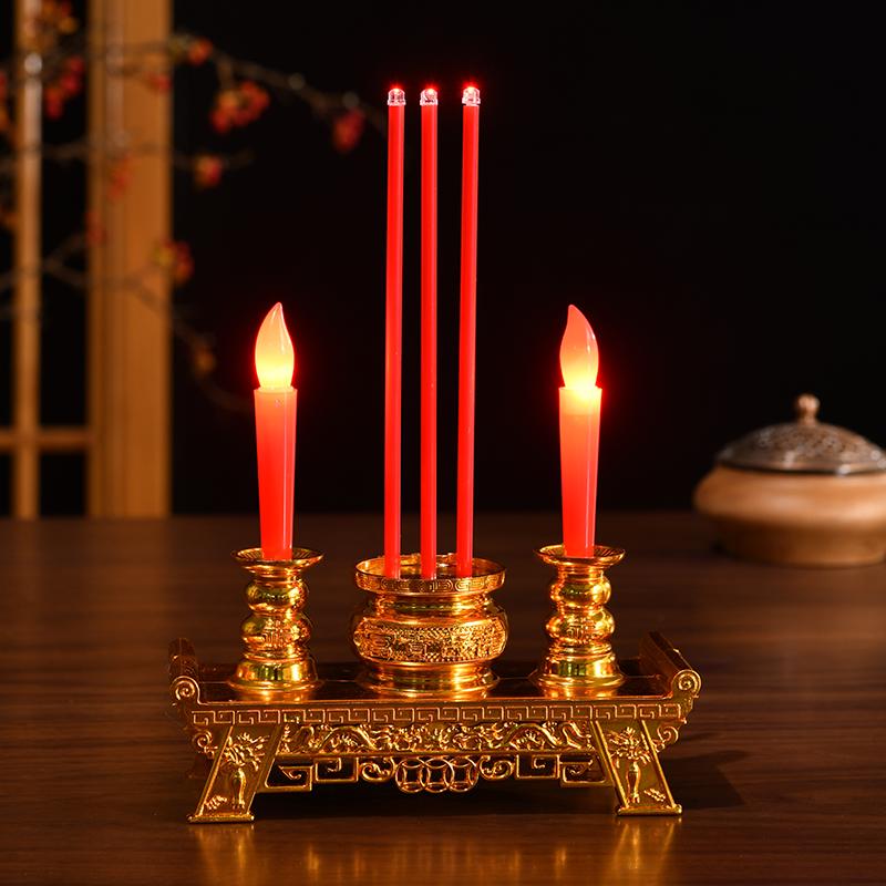 21.5cm Electric Thailand Buddha incense burner Red Flash LED Chinese Festival Lighting Decors 2AAA Flameless Candle Night Light