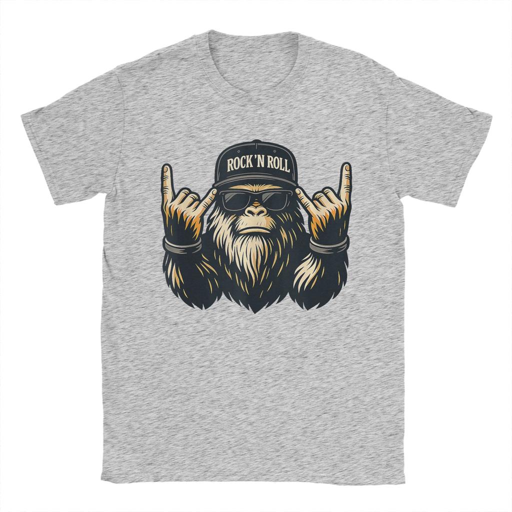 Bigfoot Rock On Sasquatch Heavy Metal Vibes T Shirt Summer Cotton T Shirts Unisex Novelty Tee Shirt Short Sleeve Vintage Top Tees