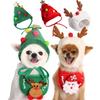 Festive Dog Cat Xmas Hat Bib Set – Red/green/white Polyester