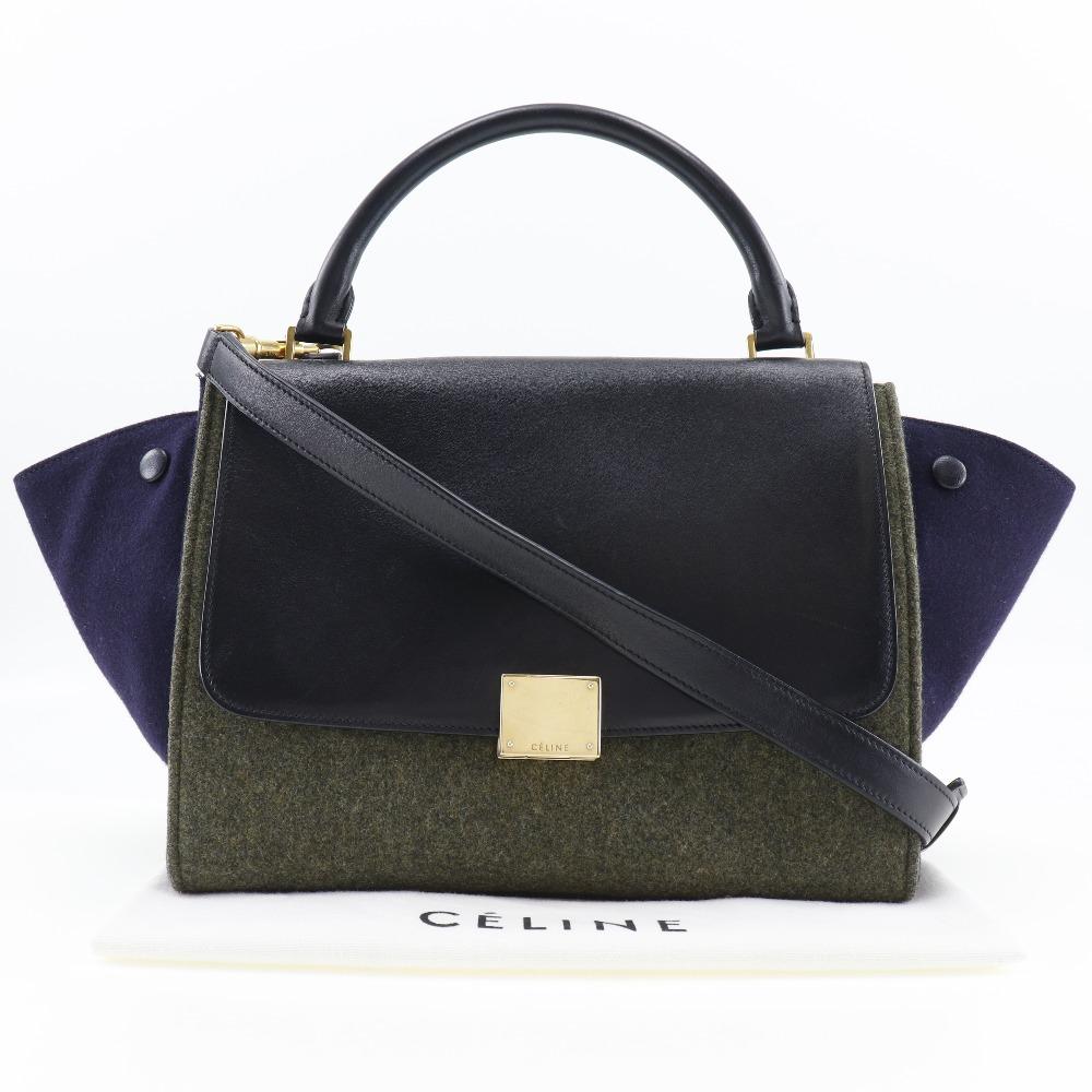 CELINE Trapeze Handbag Black / grey felt/Calfskin Women Used