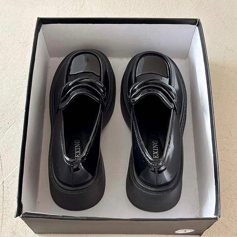 Slipper Damen Britischer Stil Herbst und Winter Samt Plateau Erhöhung Kleine Lederschuhe Dicke Ferse Mary Jane High Heels Übergröße Damen s