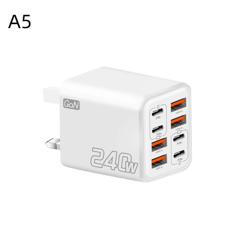 1Pcs 8 In 1 Fast Charging Phone Charger Power Adapter 240W Gan Usb C Charger Type C Eu/Us/Uk Plug Wall Charger For Phone
