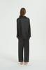 KUMASEN Silk and Satin Pajama Long Open Size M Women's Set, Loungewear, Sleeves, Front, Black,