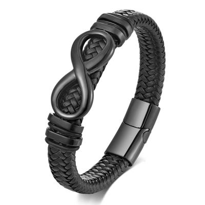 Damen High-End Geflochtenes Armband aus Schwarzem Leder mit Magnetverschluss in Gold/Silber