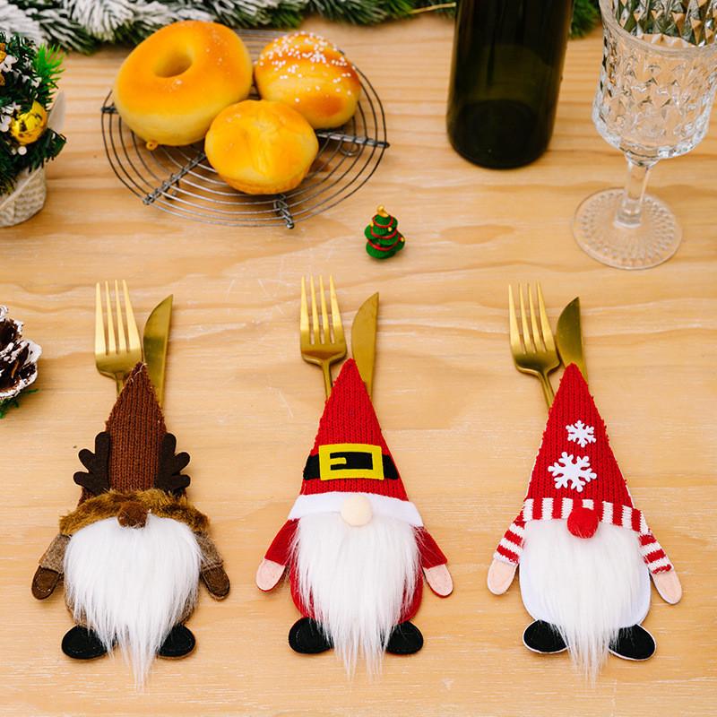 Decor Christmas Charming And Fork Holder Set Featuring Knitted Gnomes For A Magical Table Holiday