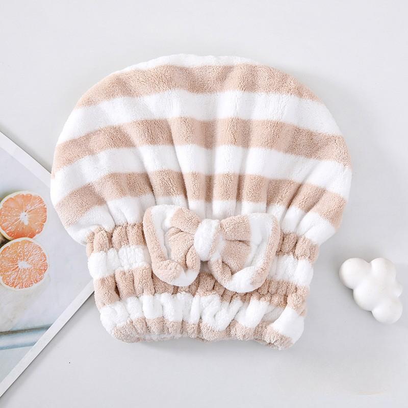 1pc Cute Bow Stripe Hair Hat Magic Microfiber Shower Cap Towel Bath Hats Dry Hair Cap Quick Drying Soft for Lady Turban Head