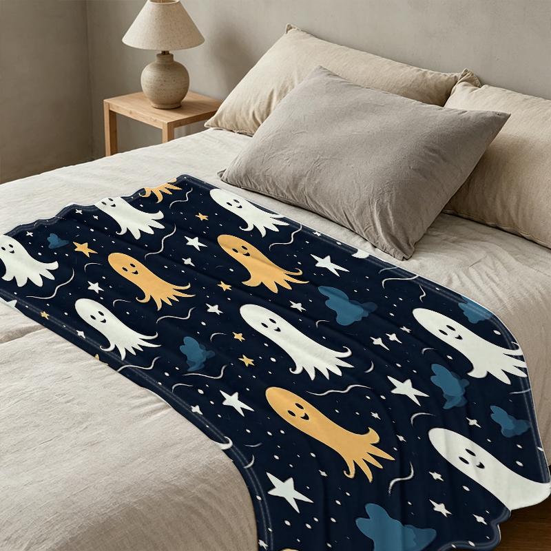 Cartoon Ghost Series Flannel Throw Blanket Non-Shedding, Soft Cozy Warm, for Home Decor, Lounge, TV Time, Christmas & Halloween