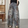 DIMANAF 2026 Summer New Plus Size Women Jeans Vintage Floral Elastic Waist Long Pants Loose Casual Denim Cotton Trousers Pants