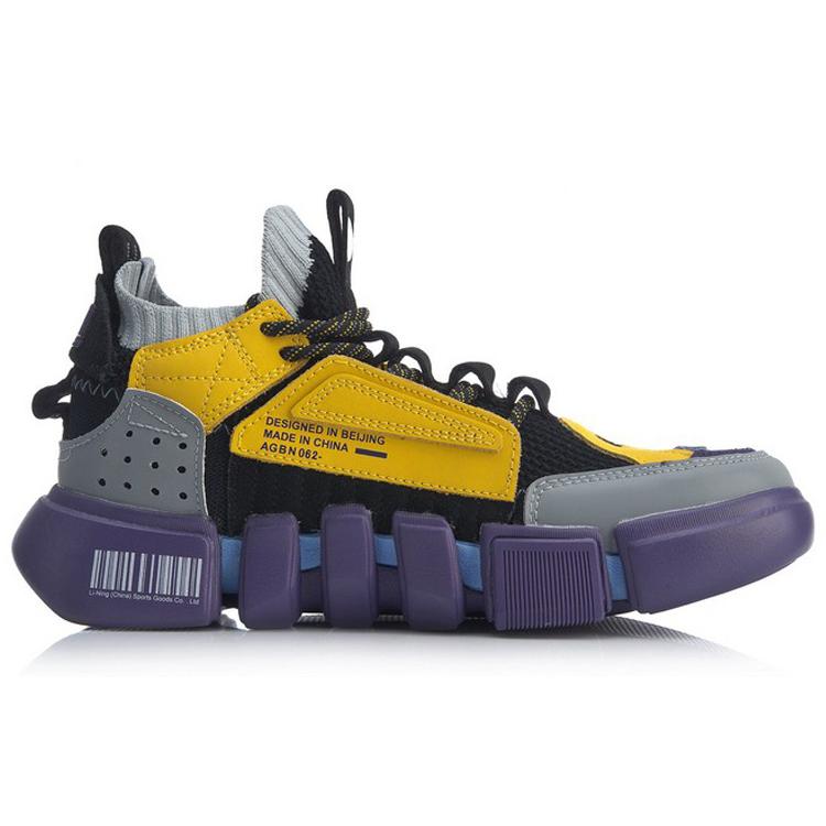 New LiNing Anti Slip And Wear Resistant Breathable Mid Top Vintage Basketball Shoes Women's Black Gray Yellow AGBN062-18
