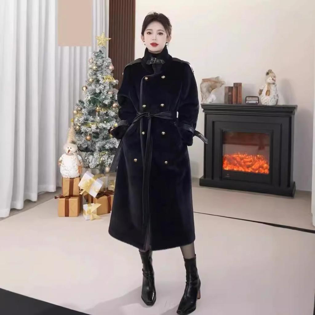 Stand Up Collar Belt, Light Luxury Mid Length Fur Integrated Coat Women's 2025 Winter New Warm Imitation Mink Fur Fur Fur