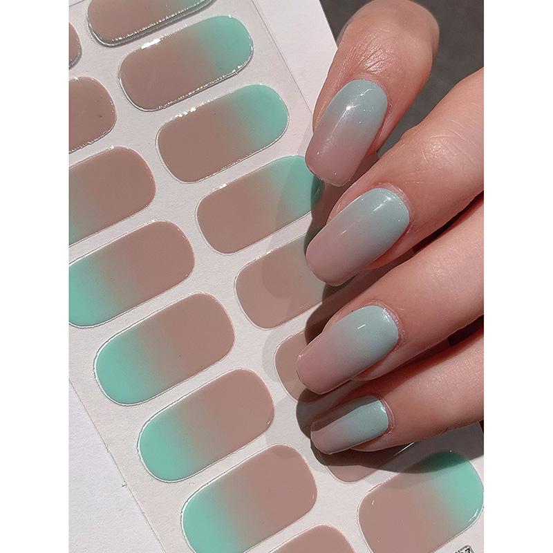 Gradient Color Nail Stickers Simple Waterproof Nail Sticker Semi-Cured Gel Nail Stickers Full Cover Self-Adhesive Manicure Patch