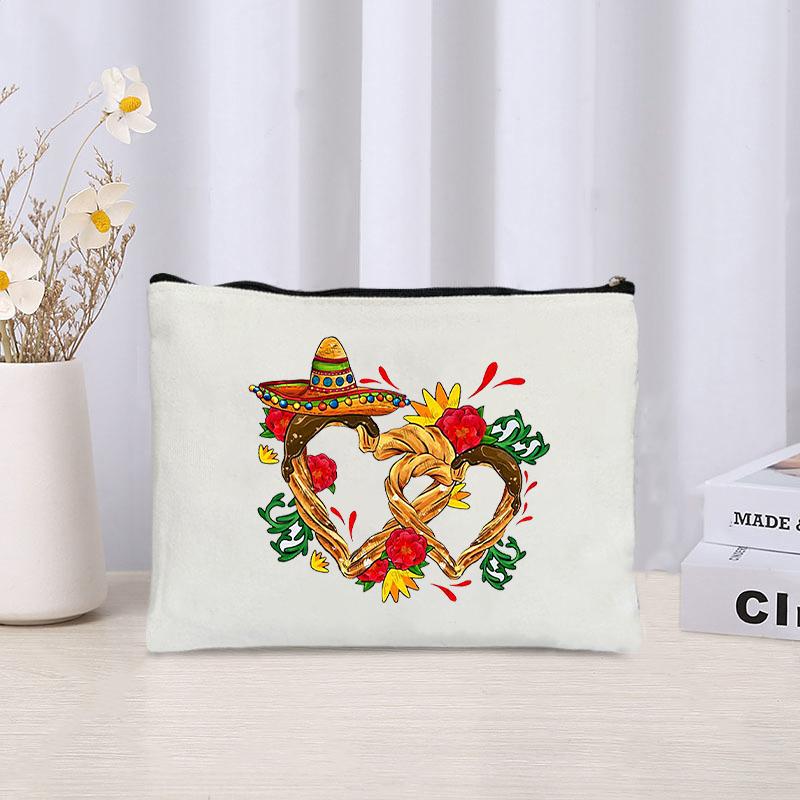 Independencia De Mexico Cosmetic Bag New Hispanic Heritage Month Canvas Zipper Storage Pouch Wallet Office Supplies Pencil Case