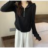 Women‘s Hooded Long Sleeve Half Zip Slim Fit Pullover Top Casual Solid Basic Tee