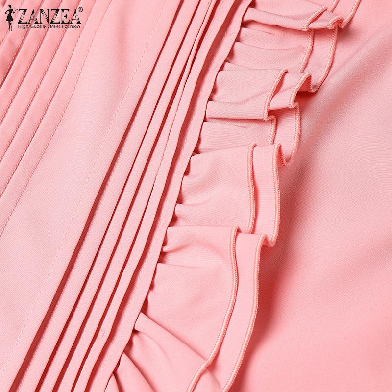 ZANZEA Damen Lässig Rundhals Kurzarm Rüscheneinsatz Sommerbluse