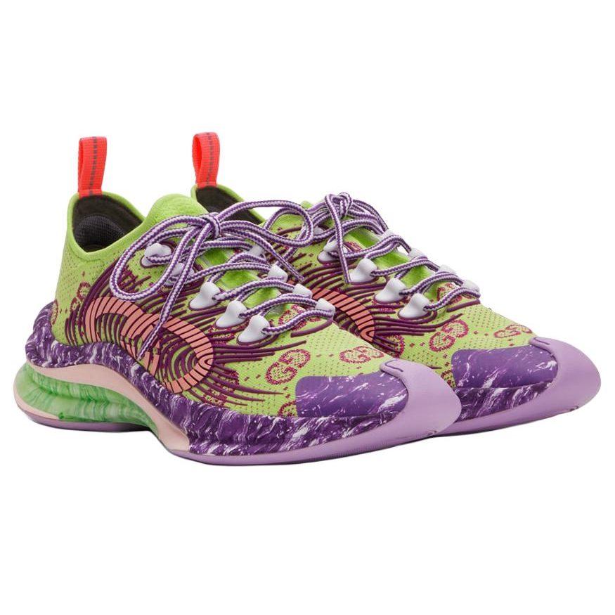 Gucci RUN Fabric High Rebound Low Top Casual Shoes Women's Green Purple 700104 USN10 8390