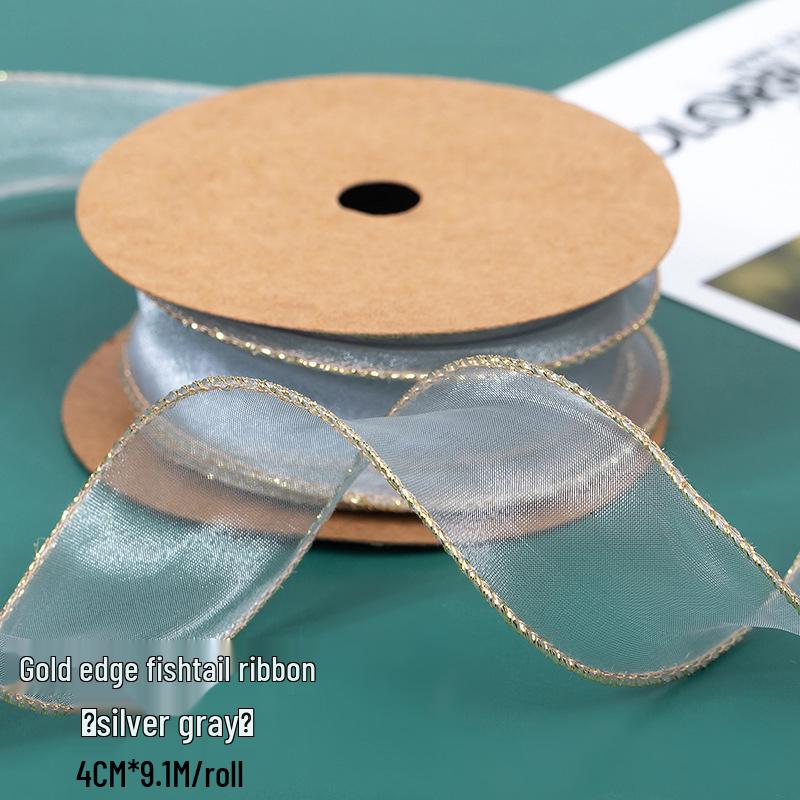 4cm Gold Edge Fishtail Yarn Ribbon for Floral Bouquets, Cake Decorations, Gift Bows, and DIY Projects.