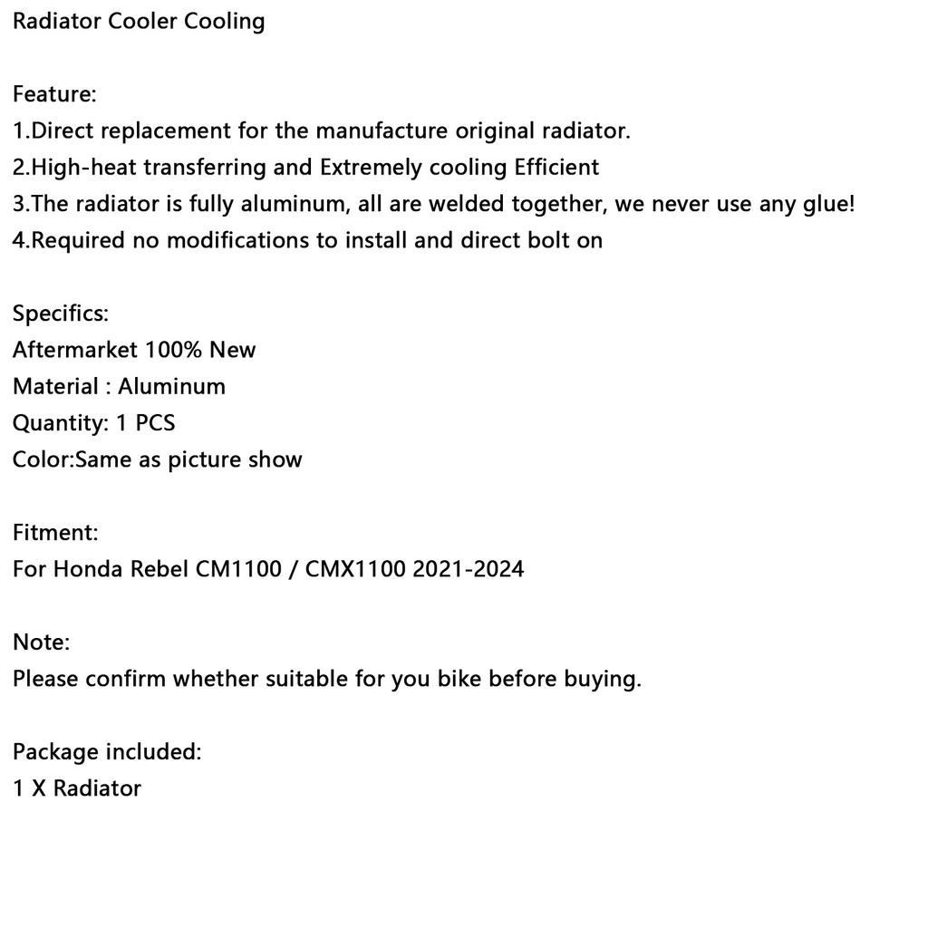 Radiator Cooling Engine Cooler For Honda Rebel CM1100 CMX1100 2021-2024