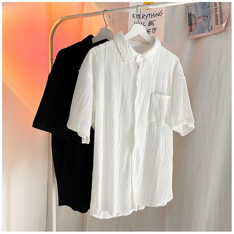 Men's Short-Sleeve Korean Harajuku Casual Ice Silk Shirt