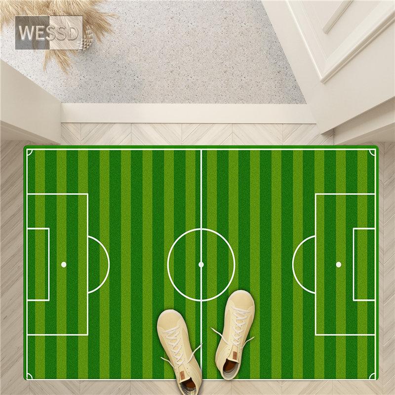 Green Football Rug For Boys 3D Football Field Kids Bedroom Carpet Soft Bedside Mat Cute Bathroom Mat Kawaii Toilet Mat Doormat