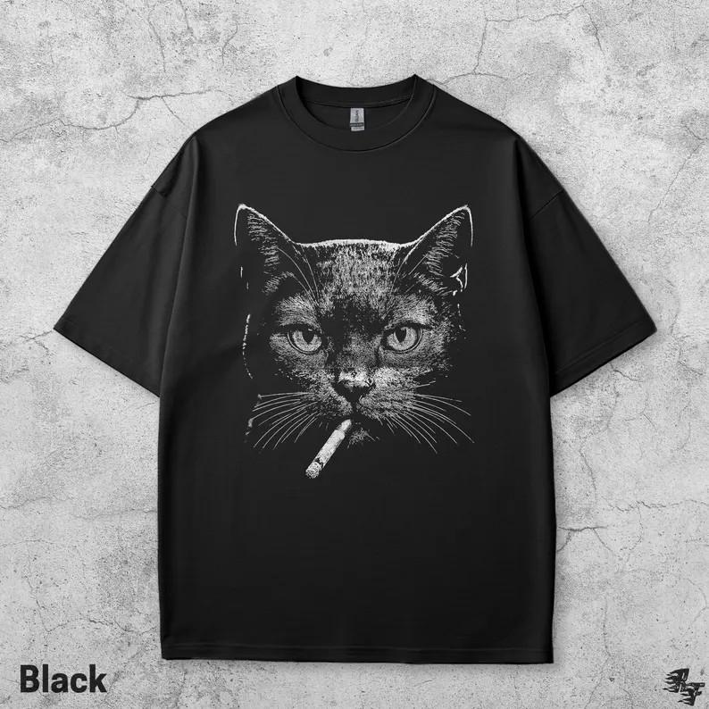 Smoking Cat Retro Graphic Comfort T-Shirt