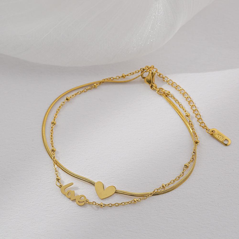 Classic Love Letter Heart-Shaped Double-Layer Titanium Steel Anklets For Woman 2022 Korean Fashion Does Not Fade Anklet