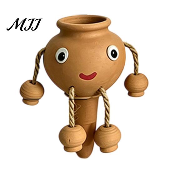 Indoor Garden Plant Care Accessories Terracotta Watering Spike, Cute Face Self Insert for Potted Cartoon Globes Plants, Decorative Clay Automatic