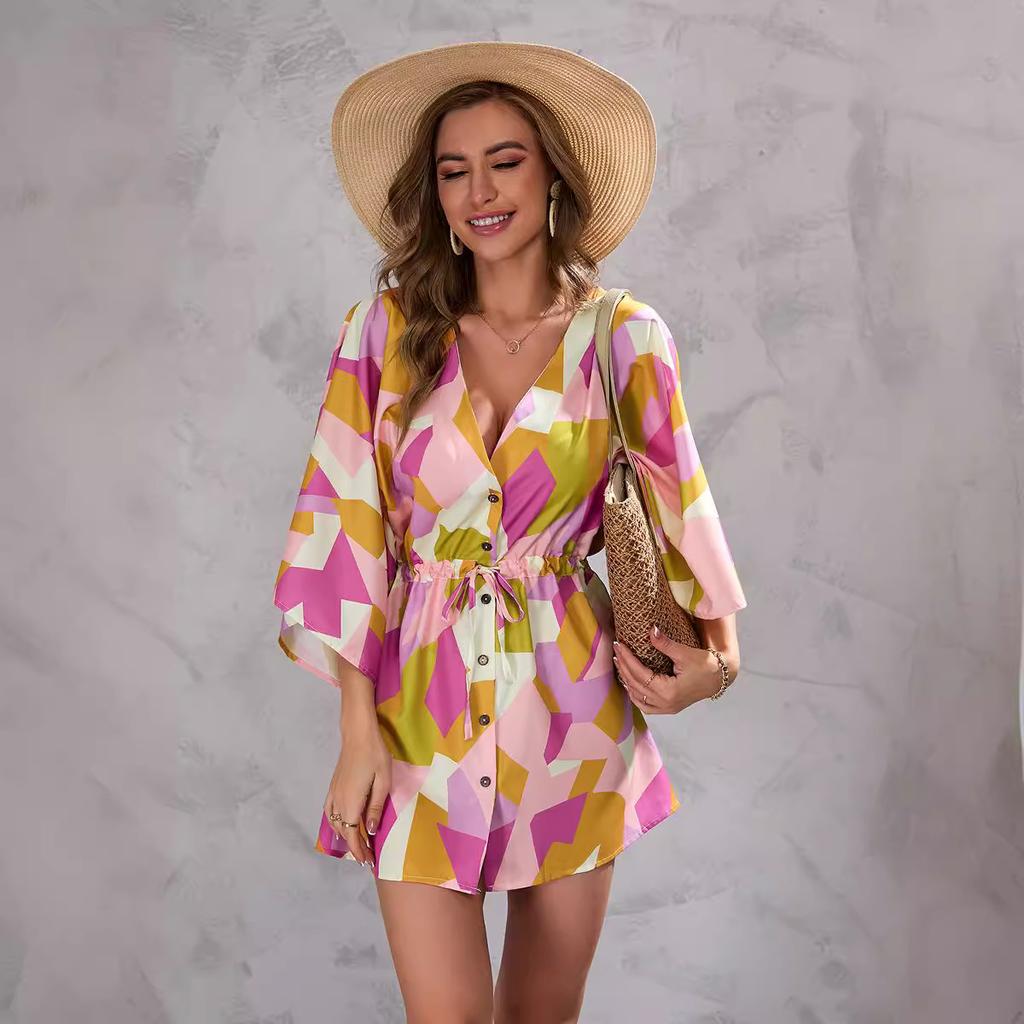 Summer Printed Loose 5-quarter Sleeve Dress