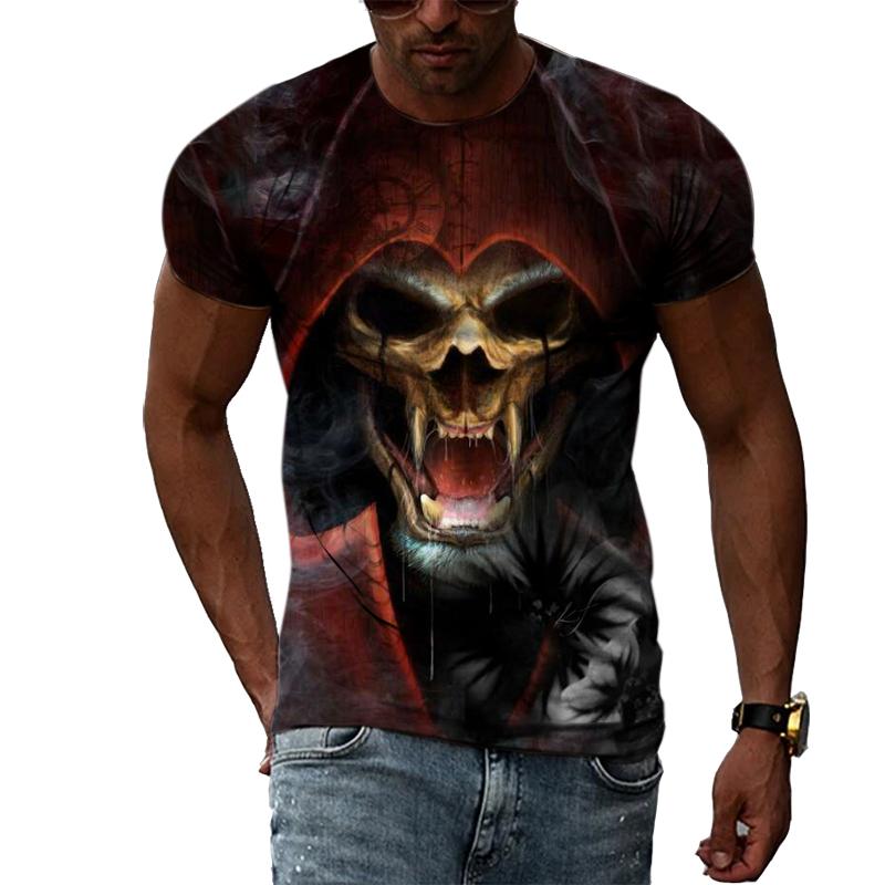 Sommermode Angst Totenköpfe Grafik Lässiges bedrucktes T-Shirt Hip Hip Harajuku Stil Rundhals Kurzarm Herren T-Shirts