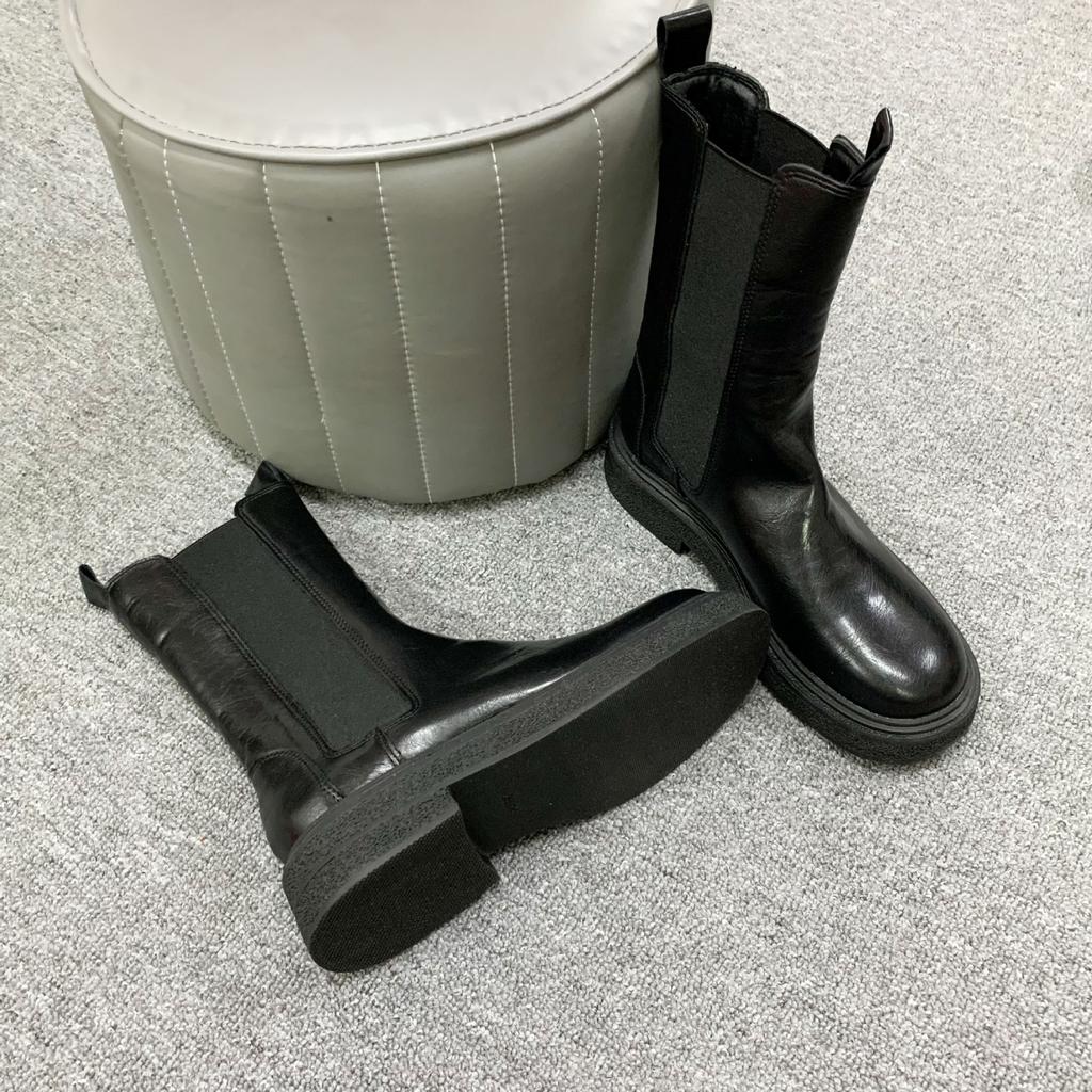 Spot Second Hair! Fashion Versatile New Washed Shrinkage Horse Leather Thick-soled Chelsea Short Boots Women's Cigarette Boots Autumn and Winter